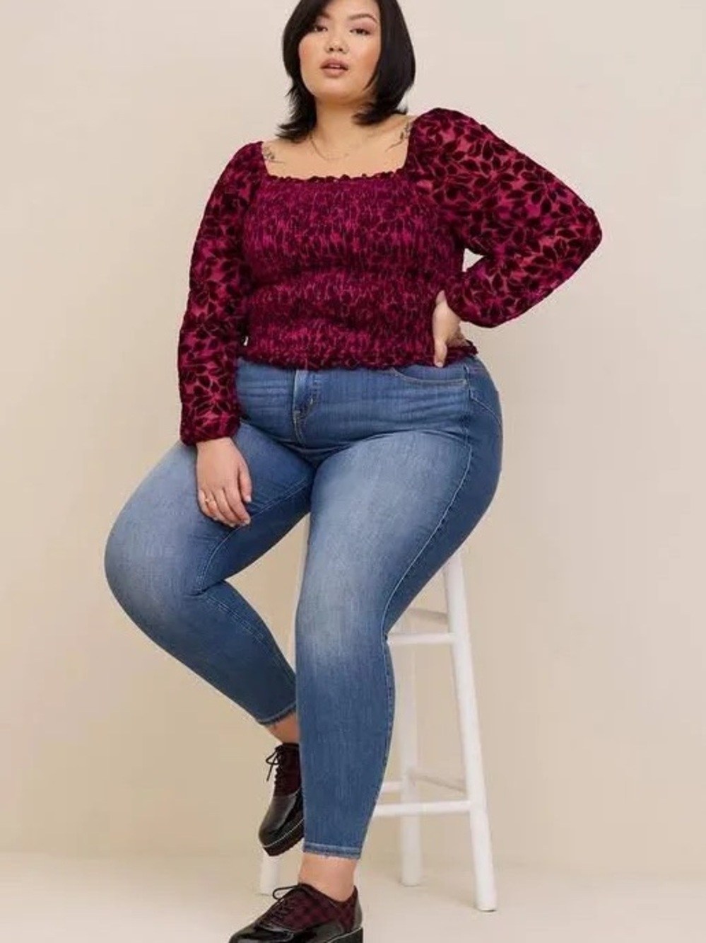 NEW torrid burgundy long sleeve velvet smocked top size 2 2x